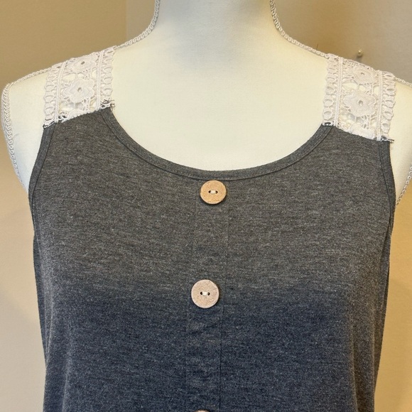 SHEIN Charcoal Gray Lace Strap Button Front Tank Top Size Medium - Picture 3 of 7